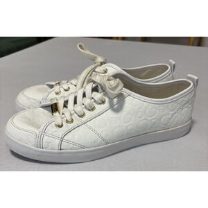Guess Women's 8 White Gold Acdent Lace Up Sneakers Neutral Basic Essential 90's